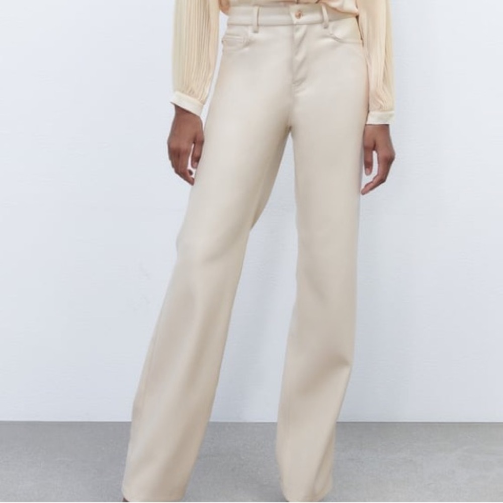 ZARA FAUX LEATHER PANTS, TAGS ATTACHED, NEVER WORN! Size 32! CREAM/BIEGE